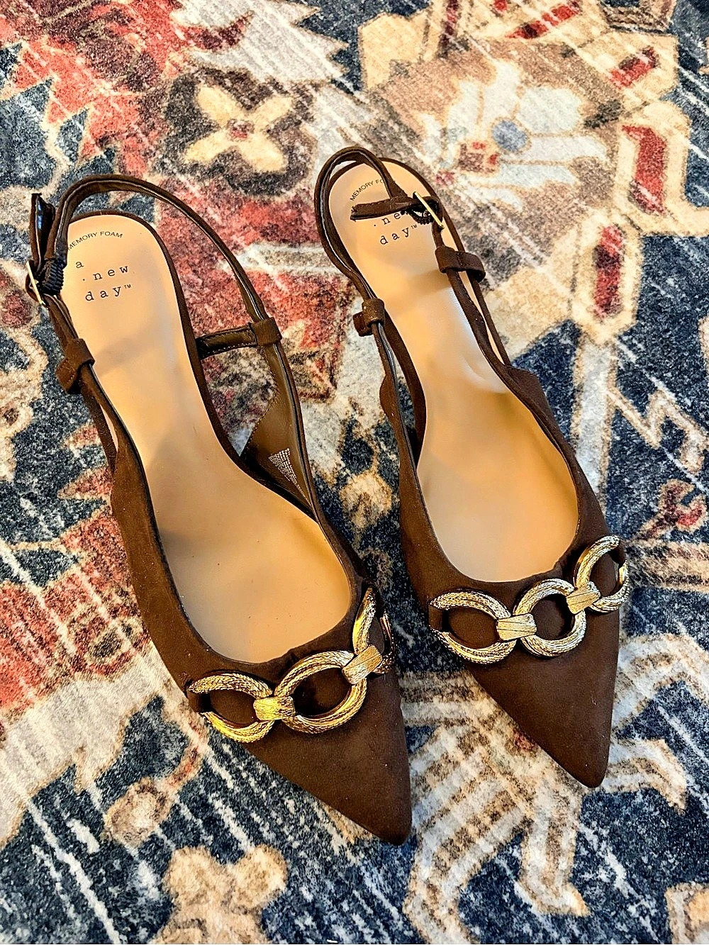 A New Day Tabitha Oversized Chain Sling Back Heels Brown